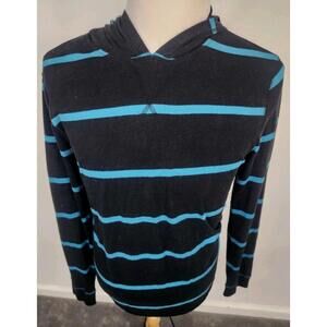 No Boundaries Men’s 42-44 Large Black Blue Stripe Hooded Pullover Shirt Jacket